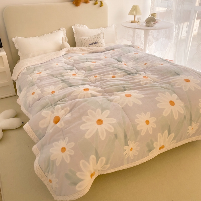 91家纺网 家纺一手货源 找家纺 慕尚 2022新款牛奶绒贝贝绒三层加厚毛毯 蓝菊