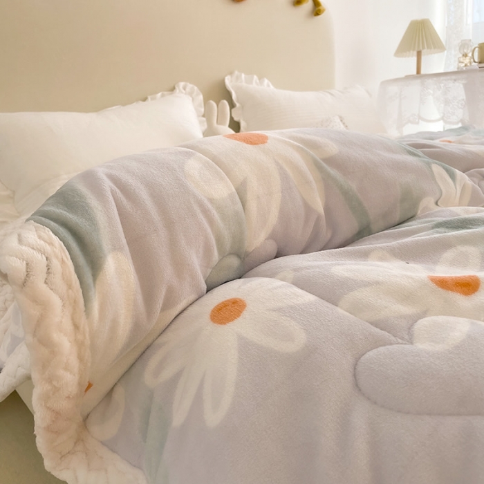 91家纺网 家纺一手货源 找家纺 慕尚 2022新款牛奶绒贝贝绒三层加厚毛毯 蓝菊