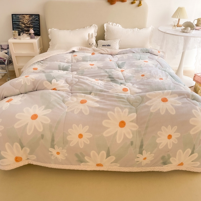 91家纺网 家纺一手货源 找家纺 慕尚 2022新款牛奶绒贝贝绒三层加厚毛毯 蓝菊