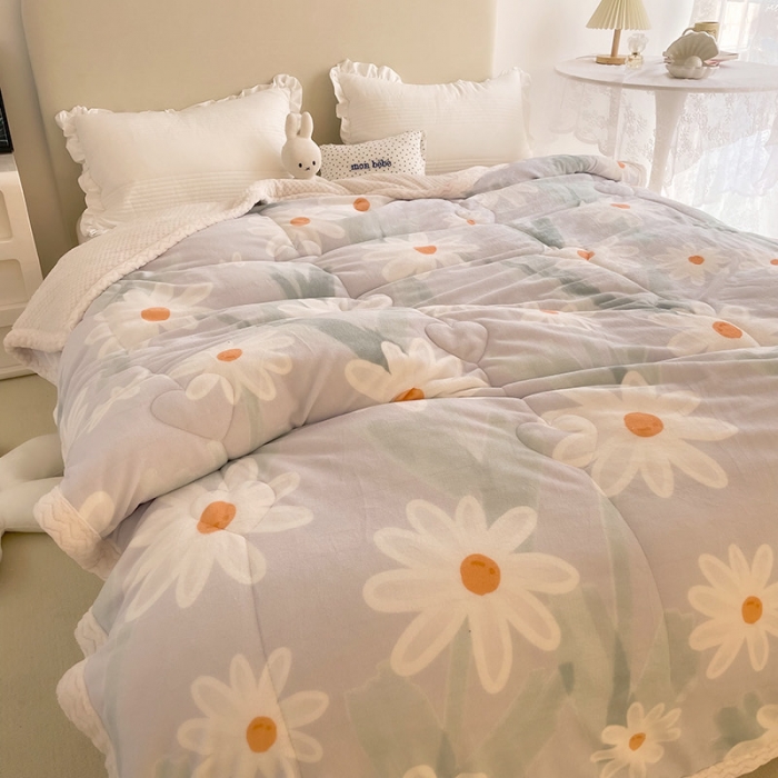 91家纺网 家纺一手货源 找家纺 慕尚 2022新款牛奶绒贝贝绒三层加厚毛毯 蓝菊