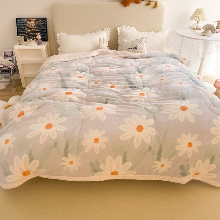 91家纺网 家纺一手货源 找家纺 慕尚 2022新款牛奶绒贝贝绒三层加厚毛毯 蓝菊