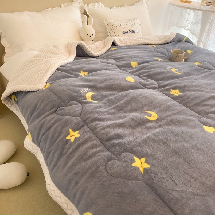 91家纺网 家纺一手货源 找家纺 慕尚 2022新款牛奶绒贝贝绒三层加厚毛毯 星月