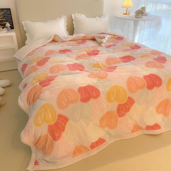 91家纺网 家纺一手货源 找家纺 慕尚 2022新款牛奶绒贝贝绒三层加厚毛毯 桃桃