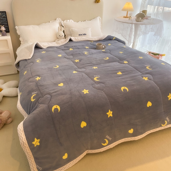 91家纺网 家纺一手货源 找家纺 慕尚 2022新款牛奶绒贝贝绒三层加厚毛毯 星月