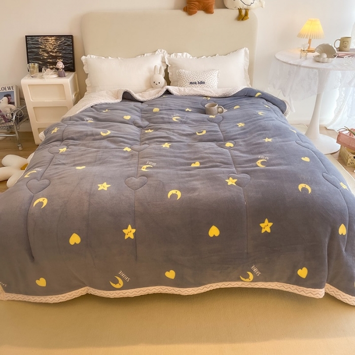 91家纺网 家纺一手货源 找家纺 慕尚 2022新款牛奶绒贝贝绒三层加厚毛毯 星月