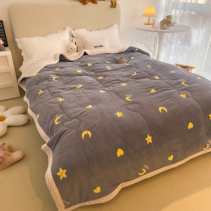 91家纺网 家纺一手货源 找家纺 慕尚 2022新款牛奶绒贝贝绒三层加厚毛毯 星月