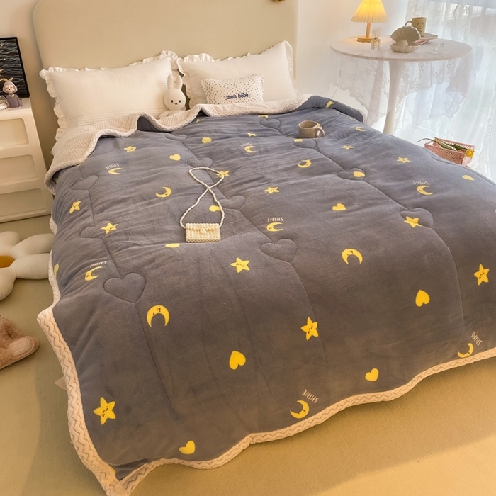 91家纺网 家纺一手货源 找家纺 慕尚 2022新款牛奶绒贝贝绒三层加厚毛毯 星月