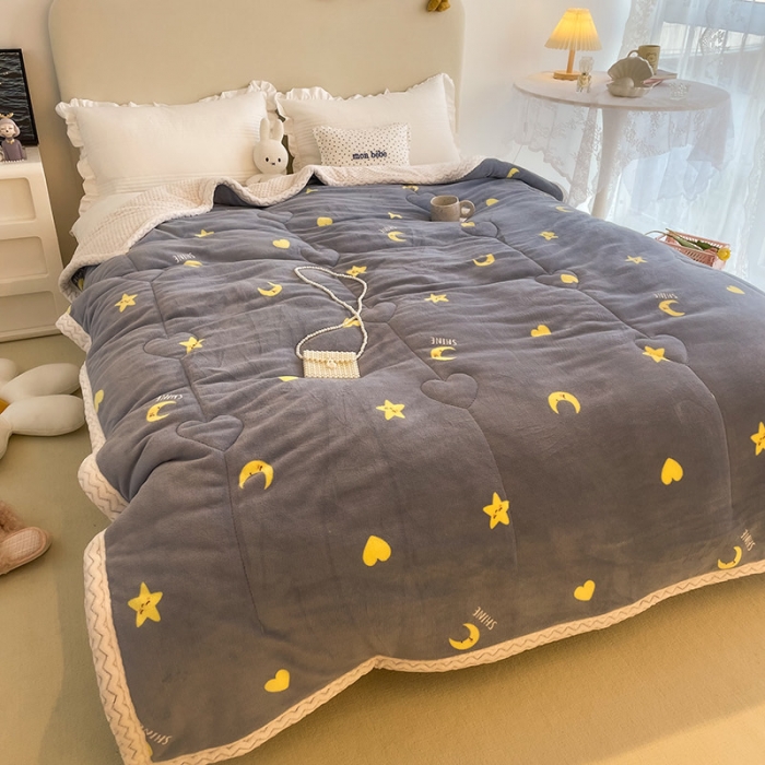 91家纺网 家纺一手货源 找家纺 慕尚 2022新款牛奶绒贝贝绒三层加厚毛毯 星月