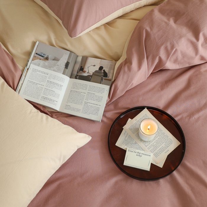 91家纺网 家纺一手货源 找家纺 寐眠 2021新款A类40支全棉撞色四件套 藕粉+奶茶