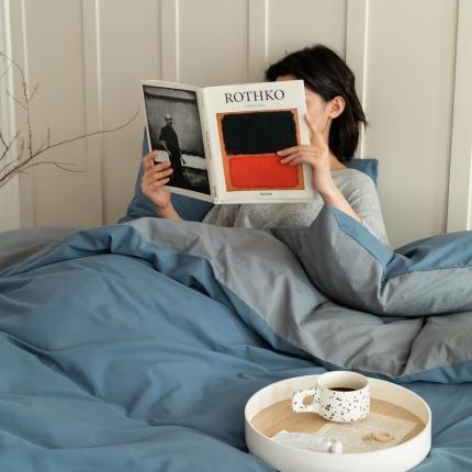 寐眠 2021新款A类40支全棉撞色四件套 海蓝+中灰