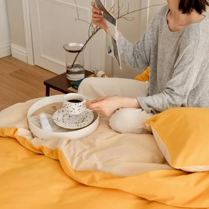 寐眠 2021新款A类40支全棉撞色四件套 姜黄+奶茶