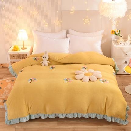 91家纺网 家纺一手货源 找家纺 甜之梦 2025新款毛巾绣牛奶绒单被套 满天星嫩黄