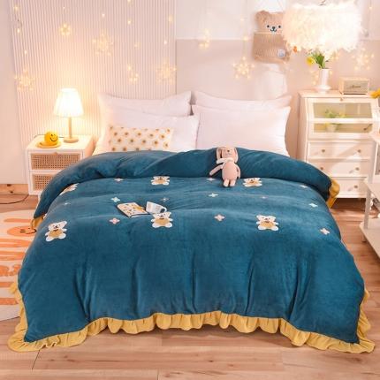 91家纺网 家纺一手货源 找家纺 甜之梦 2025新款毛巾绣牛奶绒单被套 小熊宝可梦宝石蓝