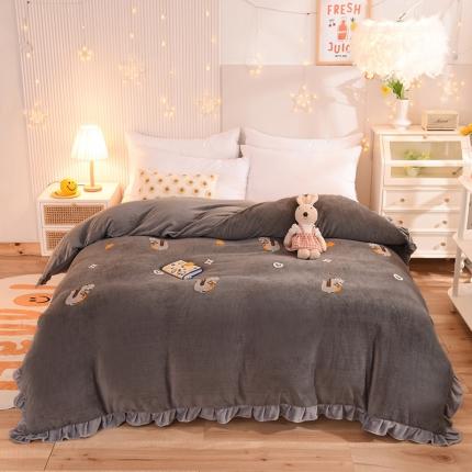 甜之梦 2025新款毛巾绣牛奶绒单被套 乖乖龙深灰
