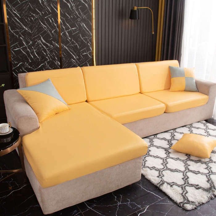 91家纺网 家纺一手货源 找家纺 兴妮雅家纺2021新款纯色皮沙发笠 黄色