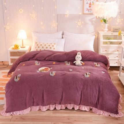 甜之梦 2025新款毛巾绣牛奶绒单被套 乖乖龙紫豆沙