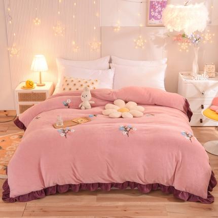 甜之梦 2025新款毛巾绣牛奶绒单被套 满天星淡粉
