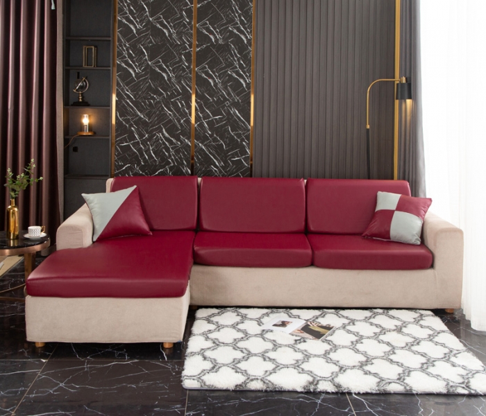 91家纺网 家纺一手货源 找家纺 兴妮雅家纺2021新款纯色皮沙发笠 酒红