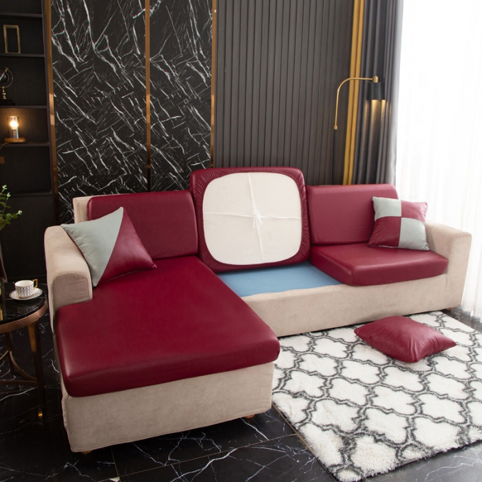91家纺网 家纺一手货源 找家纺 兴妮雅家纺2021新款纯色皮沙发笠 酒红