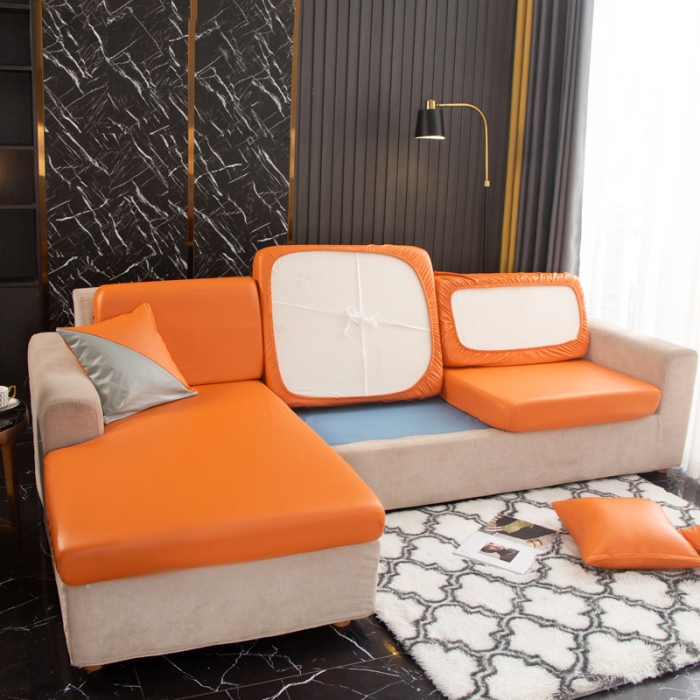 91家纺网 家纺一手货源 找家纺 兴妮雅家纺2021新款纯色皮沙发笠 桔色
