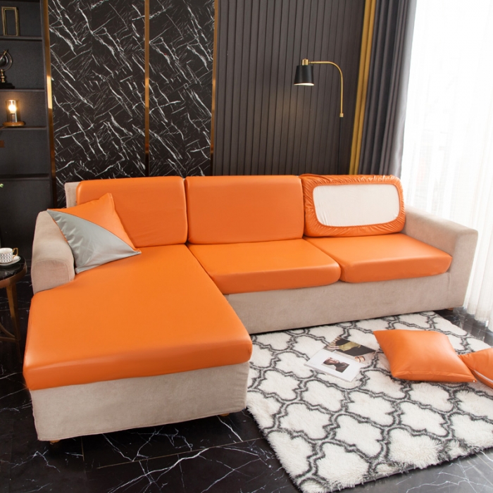 91家纺网 家纺一手货源 找家纺 兴妮雅家纺2021新款纯色皮沙发笠 桔色