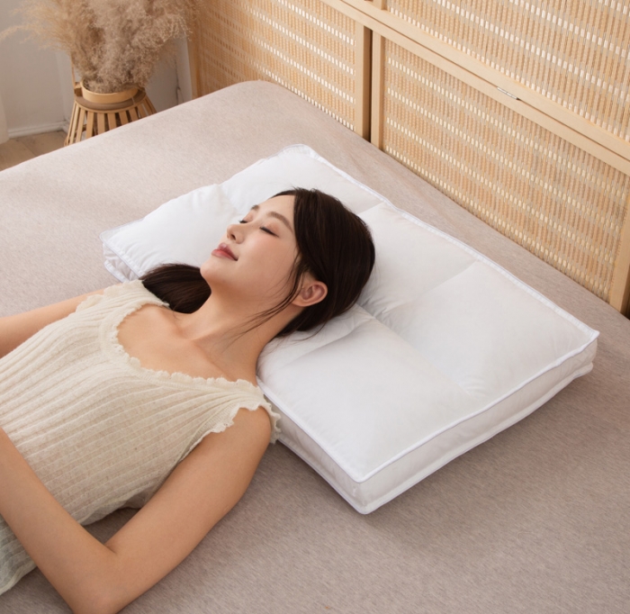 91家纺网 家纺一手货源 找家纺 锦绣万家 2021新款全棉分区定型枕水洗羽丝绒护颈枕 六分区定型枕