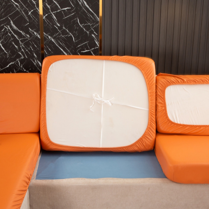 91家纺网 家纺一手货源 找家纺 兴妮雅家纺2021新款纯色皮沙发笠 桔色