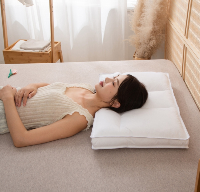 91家纺网 家纺一手货源 找家纺 锦绣万家 2021新款全棉分区定型枕水洗羽丝绒护颈枕 四分区定型枕