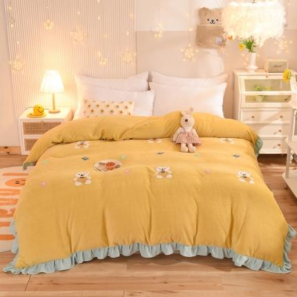 甜之梦 2025新款毛巾绣牛奶绒单被套 小熊宝可梦嫩黄