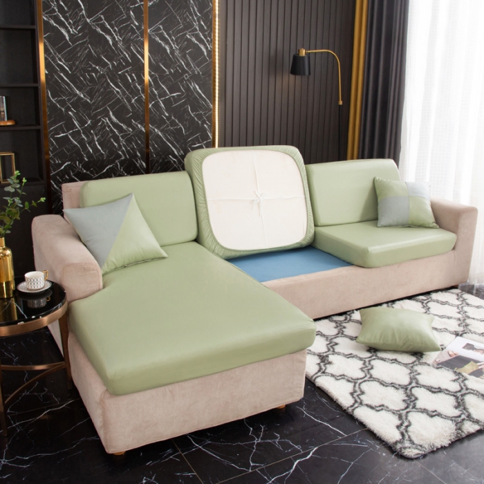 91家纺网 家纺一手货源 找家纺 兴妮雅家纺2021新款纯色皮沙发笠 嫩绿