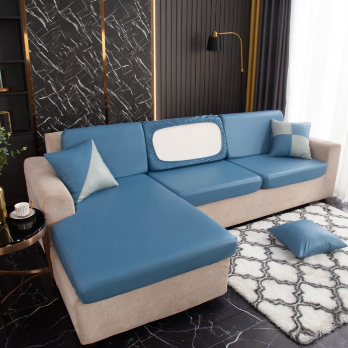 91家纺网 家纺一手货源 找家纺 兴妮雅家纺2021新款纯色皮沙发笠 雾蓝色