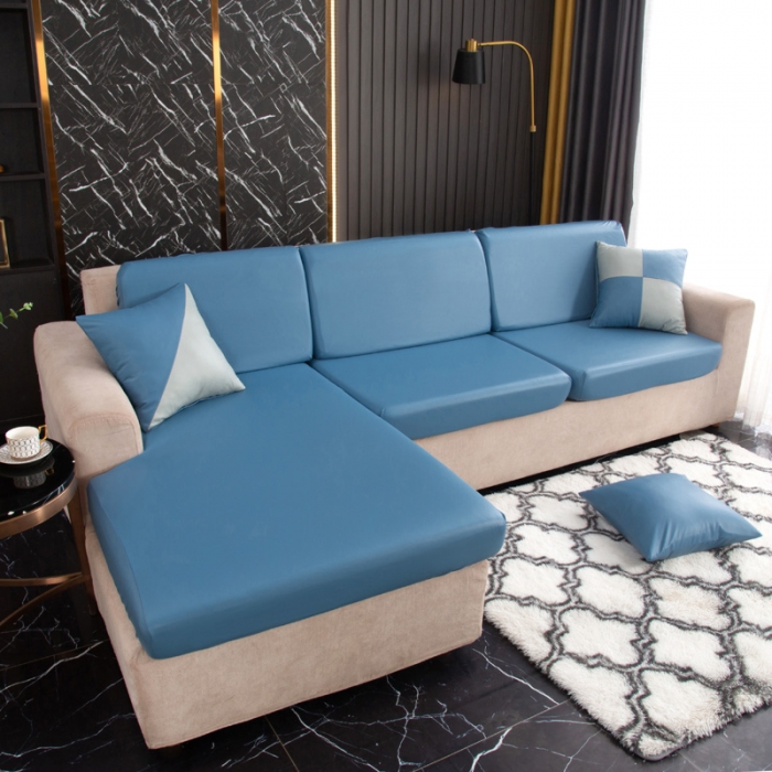 91家纺网 家纺一手货源 找家纺 兴妮雅家纺2021新款纯色皮沙发笠 雾蓝色