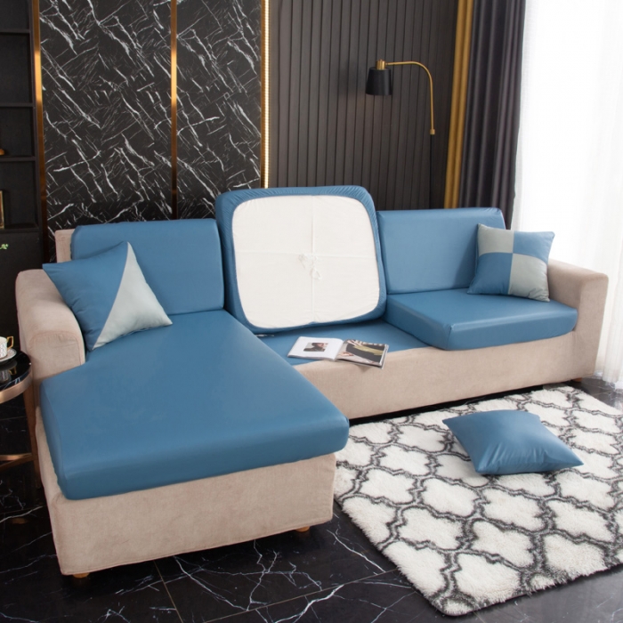 91家纺网 家纺一手货源 找家纺 兴妮雅家纺2021新款纯色皮沙发笠 雾蓝色