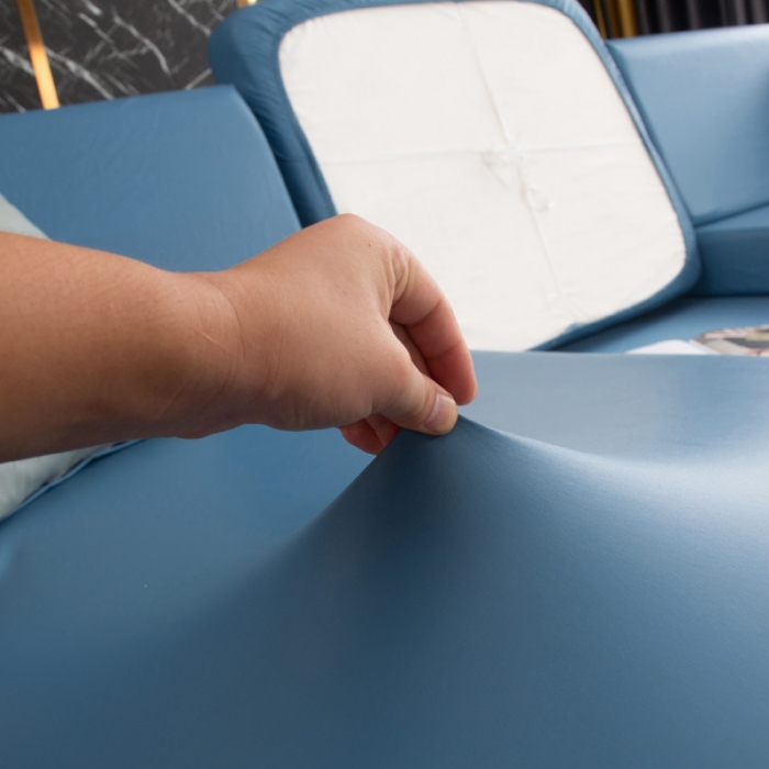 91家纺网 家纺一手货源 找家纺 兴妮雅家纺2021新款纯色皮沙发笠 雾蓝色