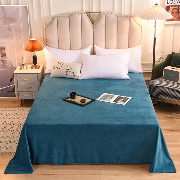 91家纺网 家纺一手货源 找家纺 甜之梦 2025新款毛巾绣牛奶绒单床单 满天星宝石蓝