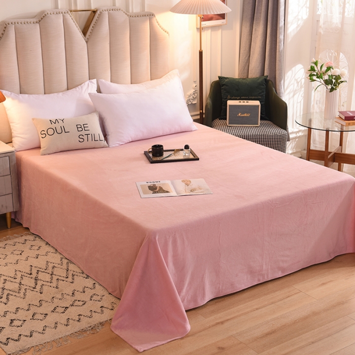 91家纺网 家纺一手货源 找家纺 甜之梦 2025新款毛巾绣牛奶绒单床单 满天星淡粉