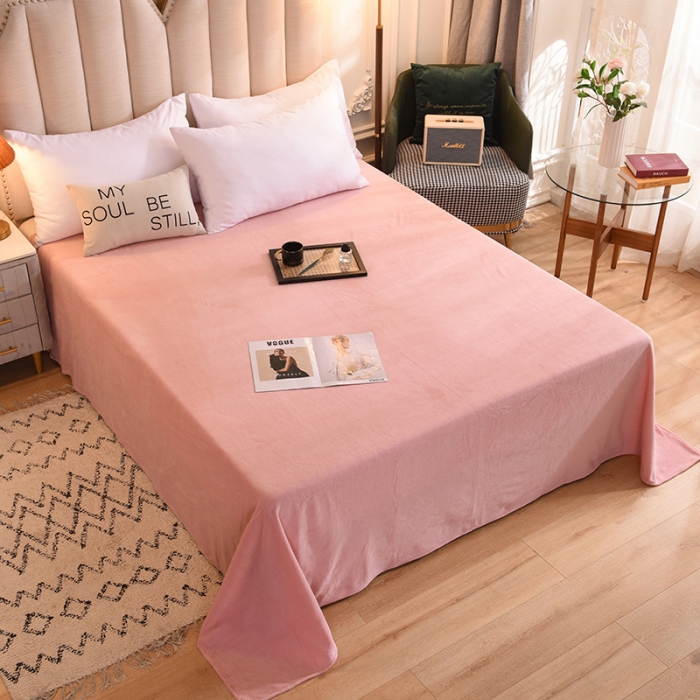 91家纺网 家纺一手货源 找家纺 甜之梦 2025新款毛巾绣牛奶绒单床单 满天星淡粉