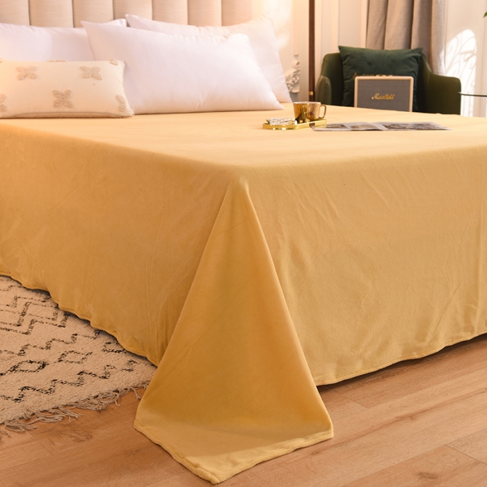 91家纺网 家纺一手货源 找家纺 甜之梦 2025新款毛巾绣牛奶绒单床单 满天星嫩黄