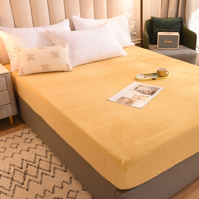 91家纺网 家纺一手货源 找家纺 甜之梦 2025新款毛巾绣牛奶绒单床笠 满天星嫩黄