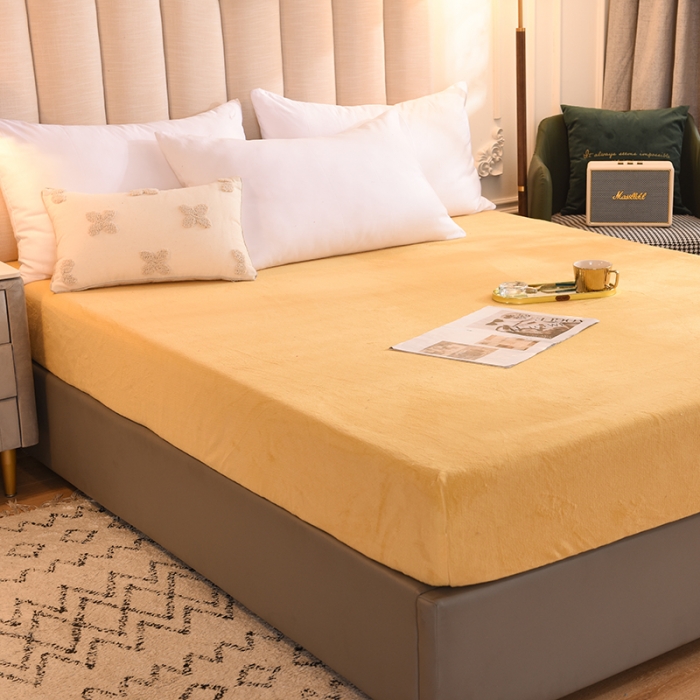 91家纺网 家纺一手货源 找家纺 甜之梦 2025新款毛巾绣牛奶绒单床笠 满天星嫩黄