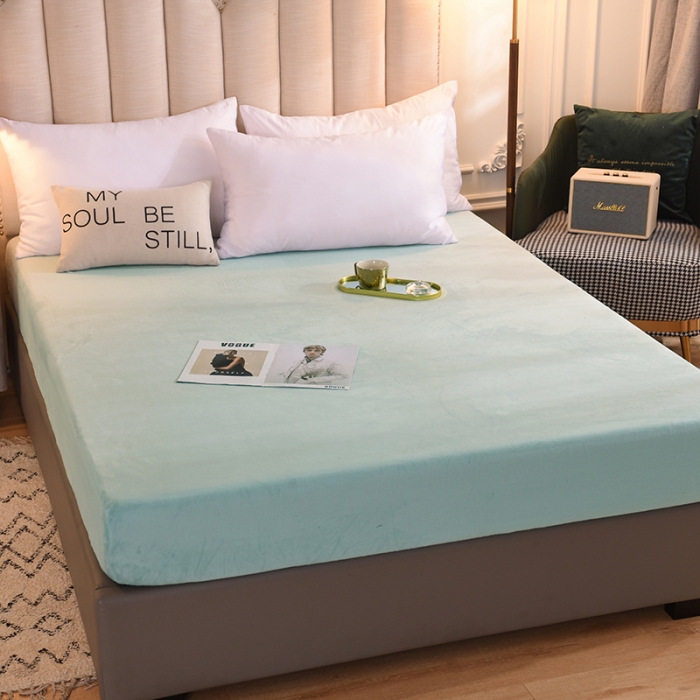 91家纺网 家纺一手货源 找家纺 甜之梦 2025新款毛巾绣牛奶绒单床笠 满天星嫩绿