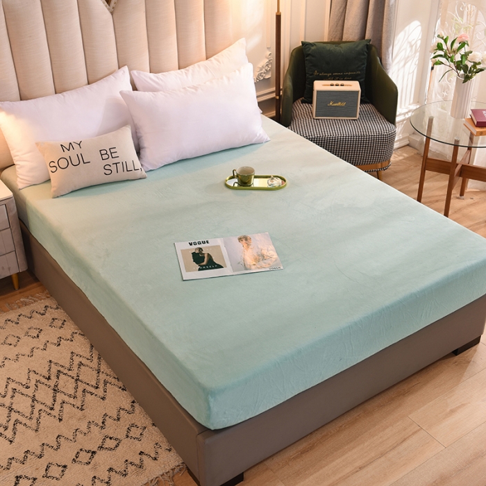 91家纺网 家纺一手货源 找家纺 甜之梦 2025新款毛巾绣牛奶绒单床笠 满天星嫩绿