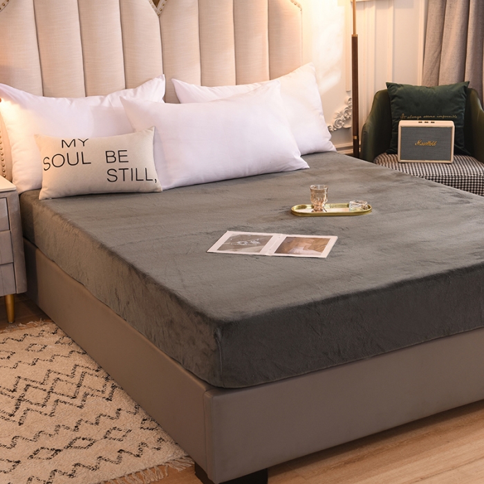 91家纺网 家纺一手货源 找家纺 甜之梦 2025新款毛巾绣牛奶绒单床笠 满天星深灰