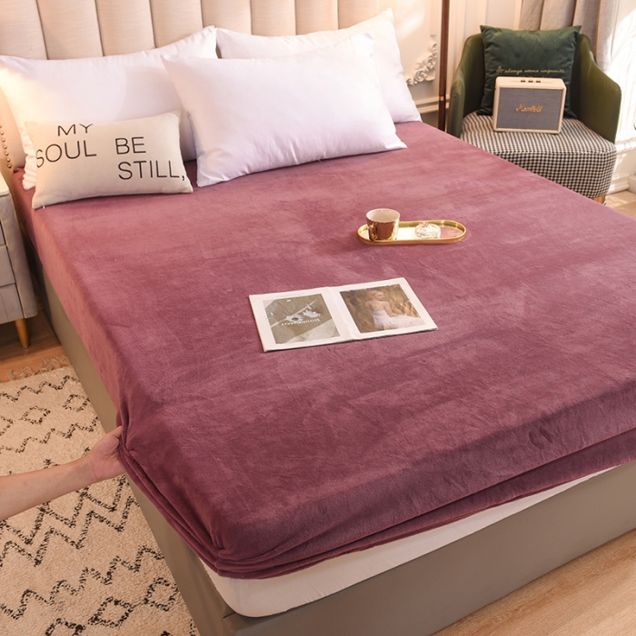 91家纺网 家纺一手货源 找家纺 甜之梦 2025新款毛巾绣牛奶绒单床笠 满天星紫豆沙