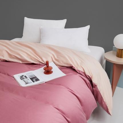 91家纺网 家纺一手货源 找家纺 顾家家居 新款60长绒棉双拼全棉单被套纯棉 海棠红+朝曦金