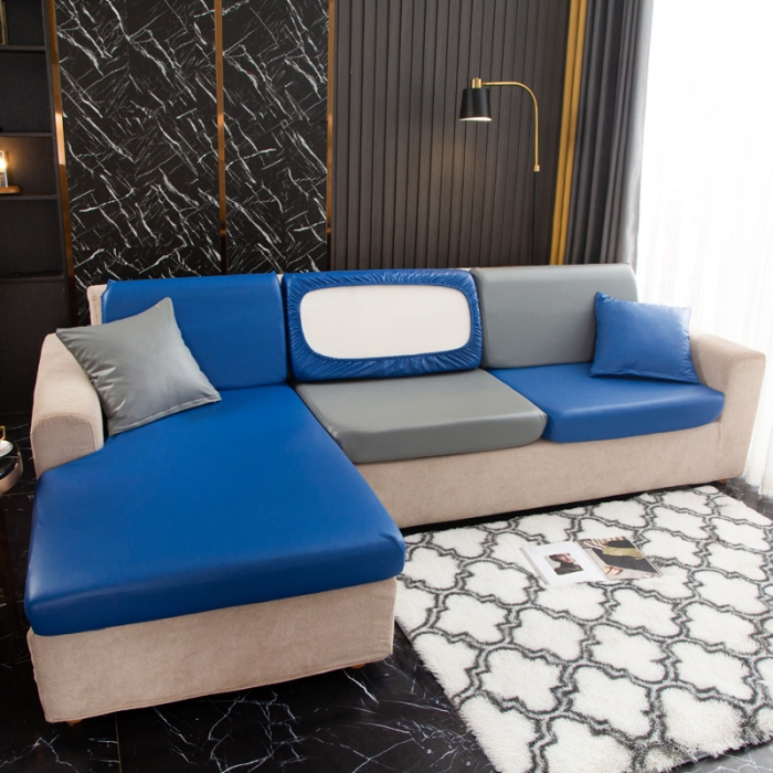 91家纺网 家纺一手货源 找家纺 兴妮雅家纺2021新款拼色皮沙发笠 宝蓝加浅灰