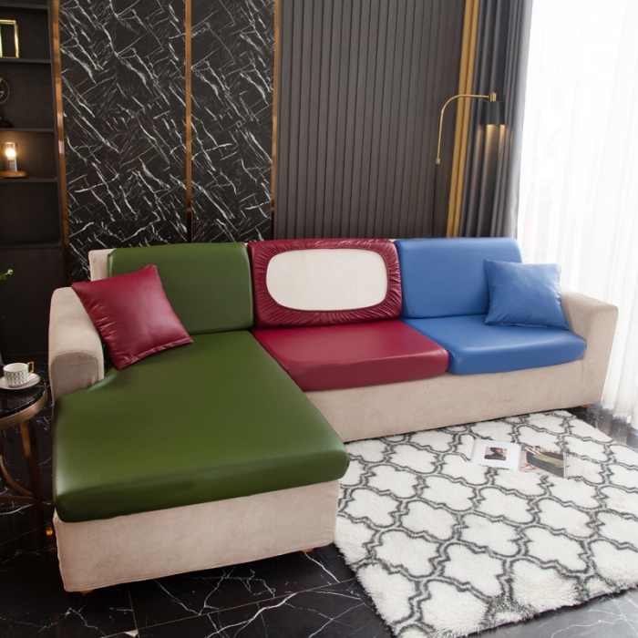 91家纺网 家纺一手货源 找家纺 兴妮雅家纺2021新款拼色皮沙发笠 碧绿加酒红加宝蓝