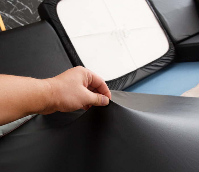 91家纺网 家纺一手货源 找家纺 兴妮雅家纺2021新款拼色皮沙发笠 黑色加桔色加咖啡