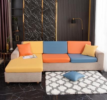 兴妮雅家纺2021新款拼色皮沙发笠 黄色加桔色加雾蓝