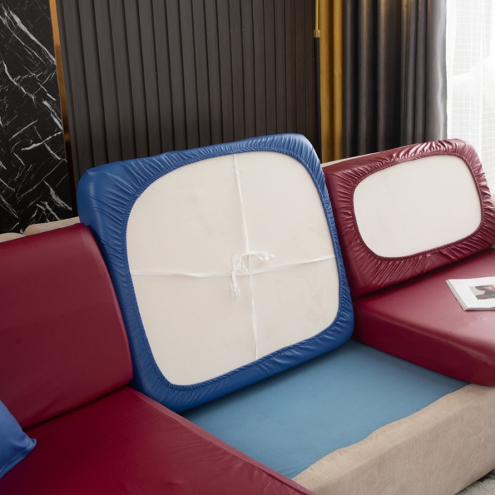 91家纺网 家纺一手货源 找家纺 兴妮雅家纺2021新款拼色皮沙发笠 酒红加宝蓝